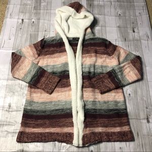 Almost Famous Sweater Womens Medium Striped Sweater Cardigan Fleece Hood